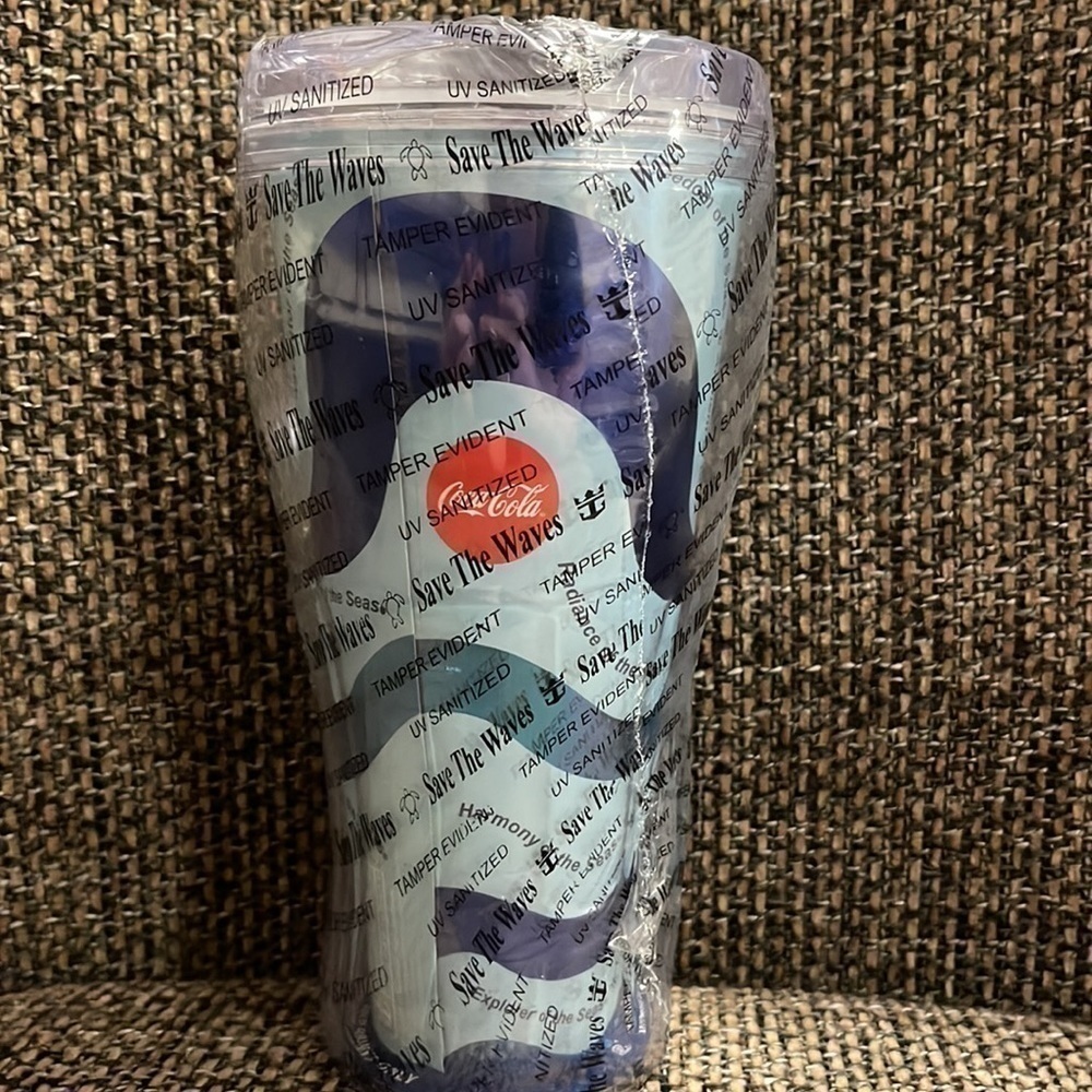 NEW Royal Caribbean Coca Cola BLUE Tumbler Drink Cup With Lid 2017 COLD Empress - Picture 2 of 3
